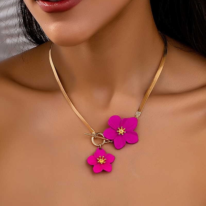 Golden Tone Double Floral Pendant Necklace